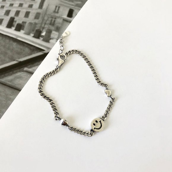 NEW 925 Sterling Silver Smiley Face Bracelet - Picture 3 of 7